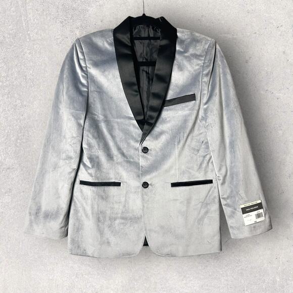 New Van Heusen‎ Brushed Steel Tuxedo Jacket Silver Satin Lapel Blazer Men 16 - Picture 1 of 12